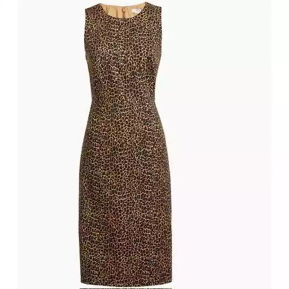 J Crew‎ Sleeveless Leopard Print Sheath Midi Dress Sz 2 XS Workwear Career NEW